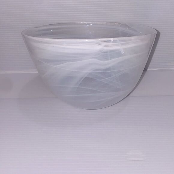 Alabaster Opulent White Swirl Bowl High Low Design Hand Cast Swirl - Picture 4 of 9